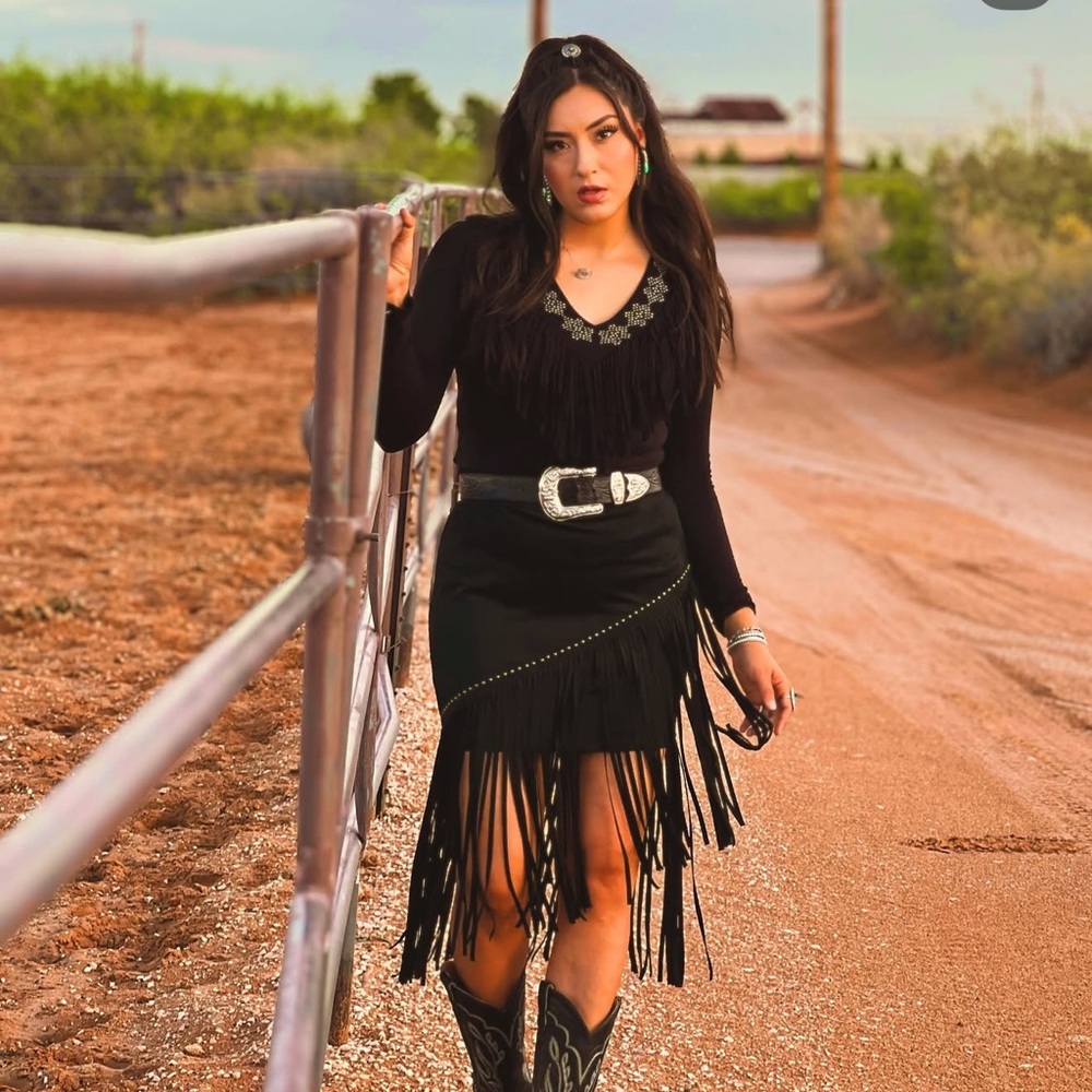 Idyllwind Black Asymmetrical Fringe Skirt